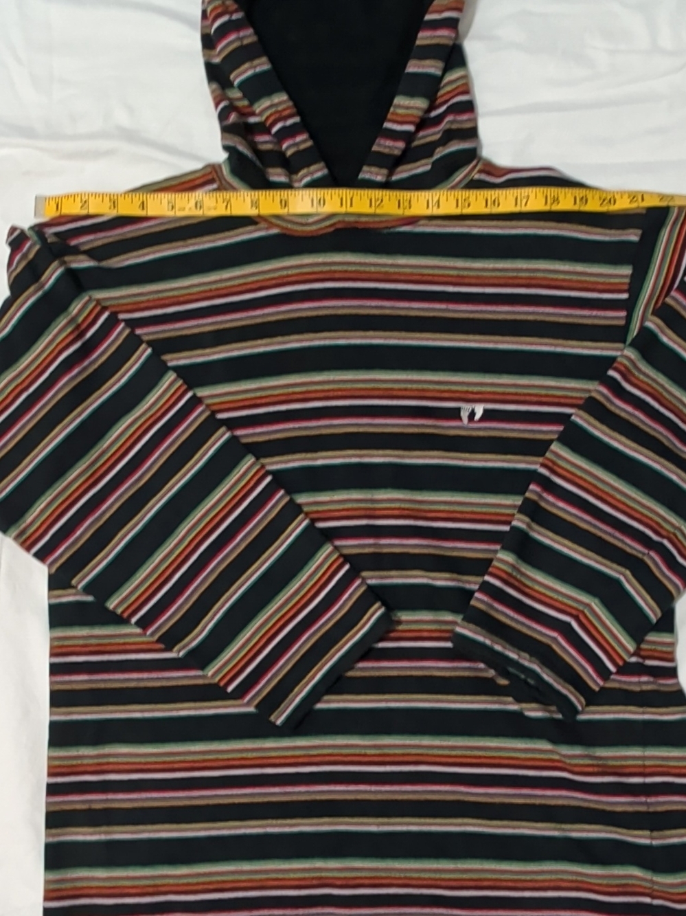 Vintage 90s Hang Ten Men's L Striped Pullover Hoodie Fleece Black Multicolor
